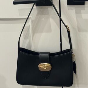 Eliza Coach Black Leather Shoulder Bag with Gold Hardware